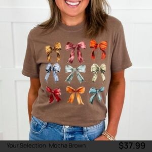 Comfort Colors Espresso Brown Graphic T-Shirt with Colorful Bows